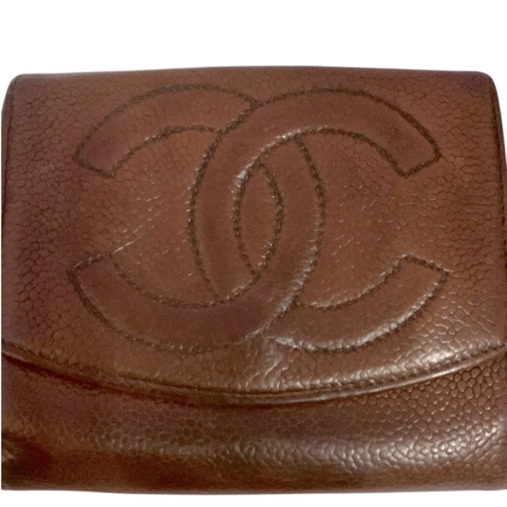 Chanel Vintage  Brown Caviar Leather CC Logo Wallet – 1990s - Picture 7 of 11